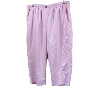 Womens Pink Elastic Waist Cropped Pants Relaxed Fit Casual